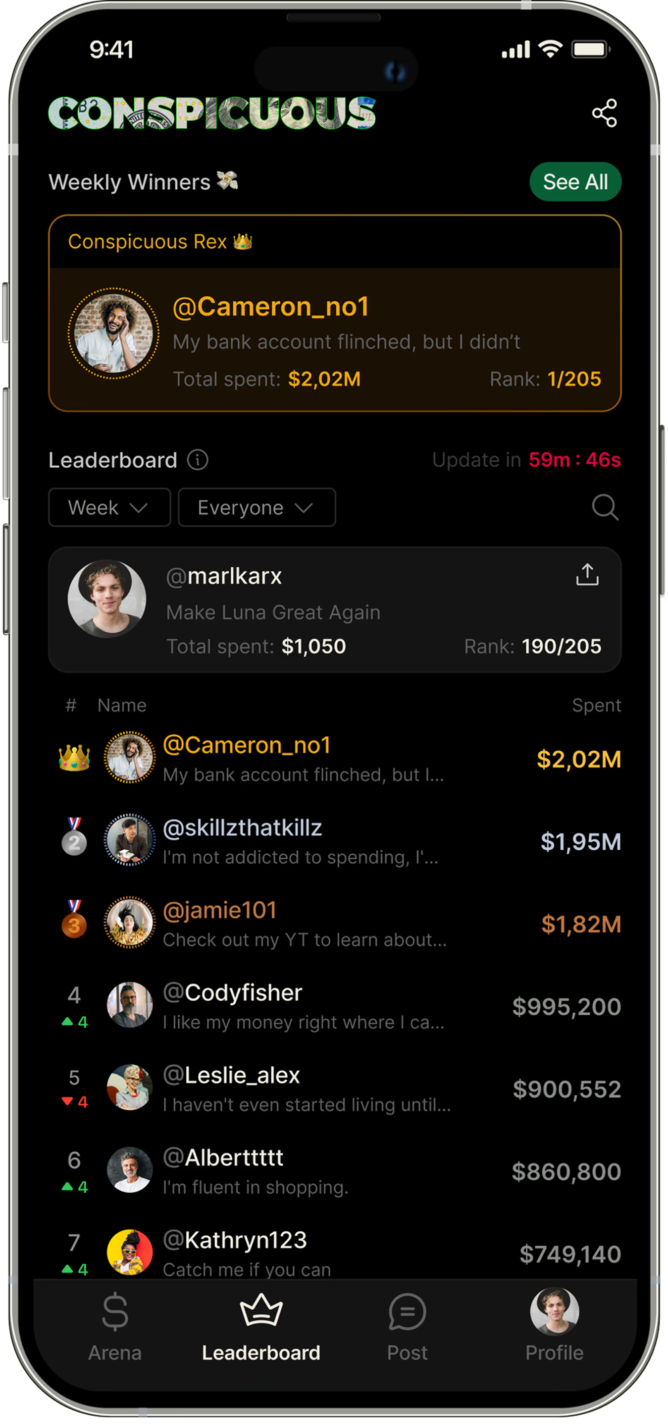 Conspicuous leaderboard